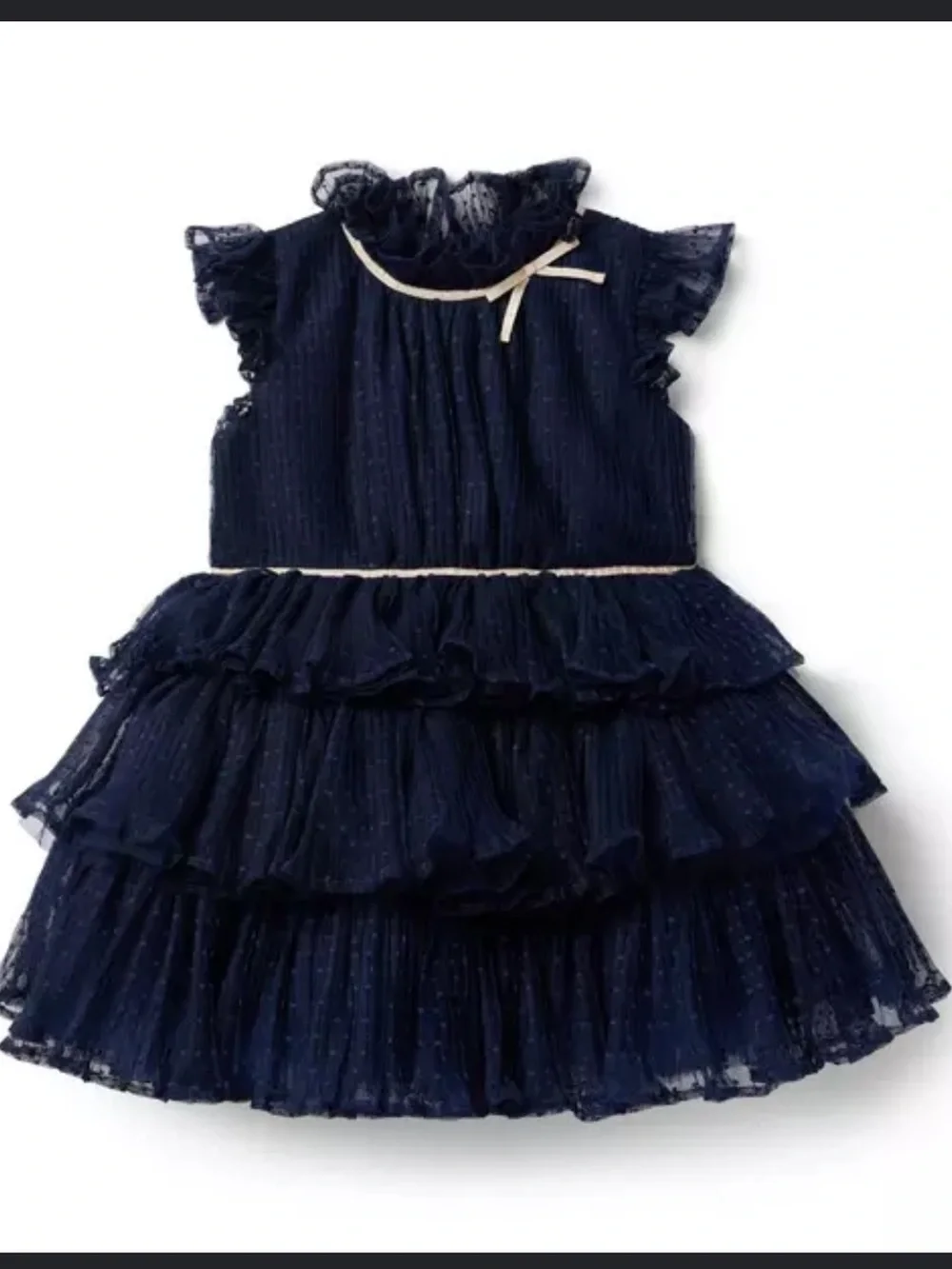 Janie and Jack Navy Dot Tulle Ruffle Dress with Ribbon Trim